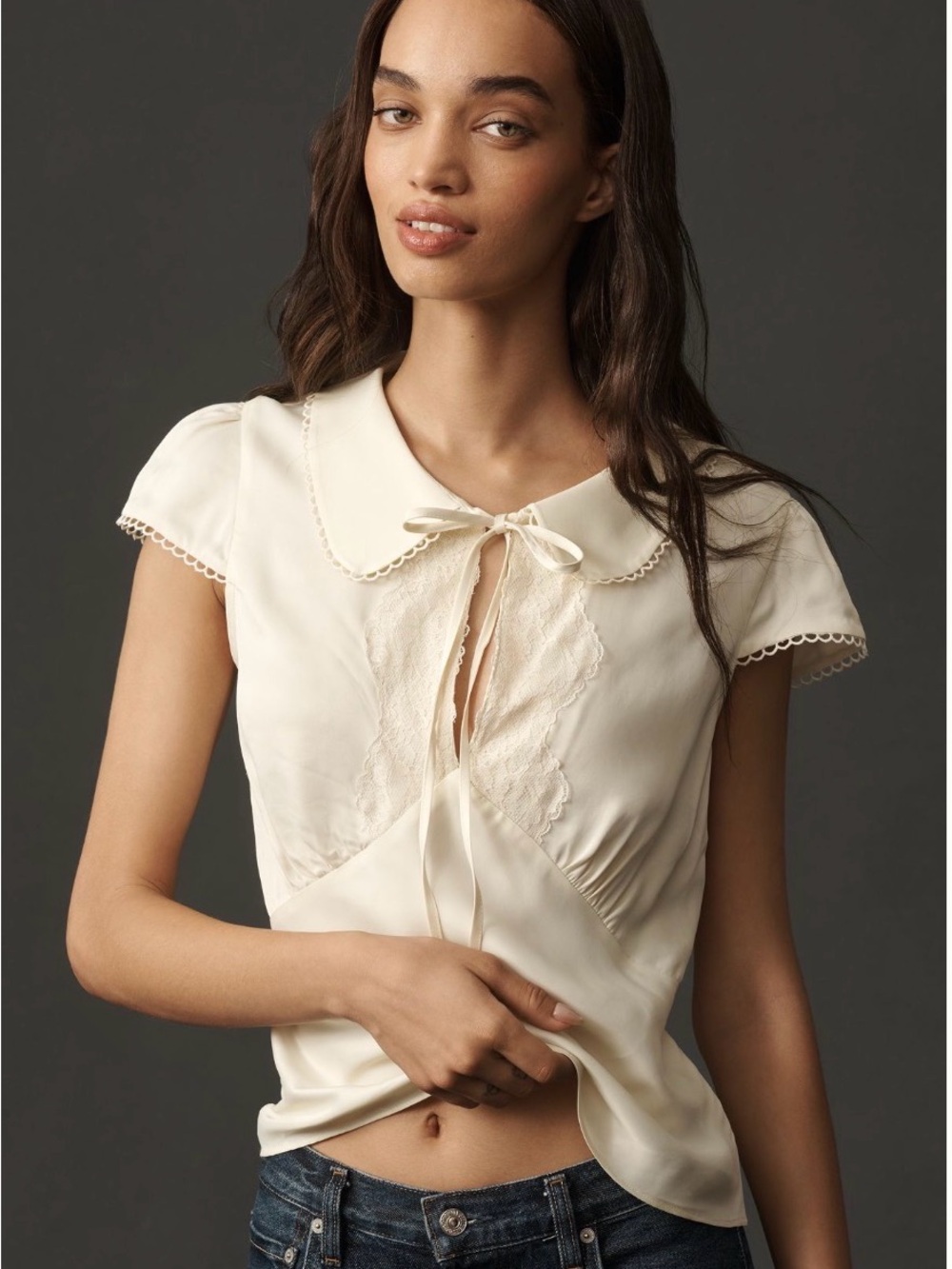 Anthropologie Silken Peter Pan Collared Blouse Ivory S Like New!